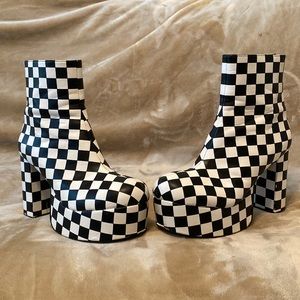Dolls Kill Current Mood Checkered Print Ankle Platform boots